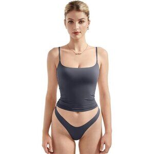 Women Sexy Square Neck Tank Top Grey